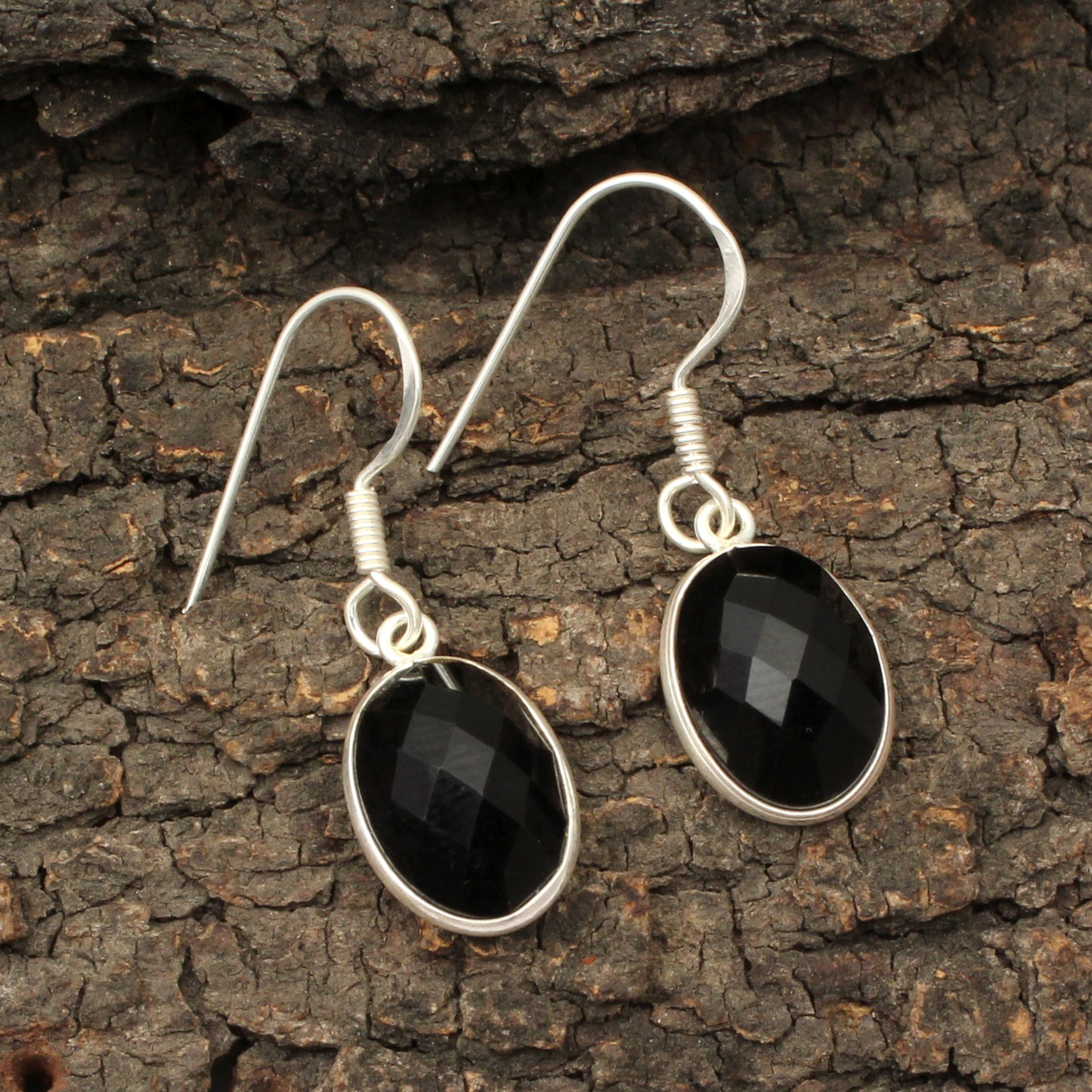 Faceted Black Onyx Earrings with 925 Sterling Silver Handmade Oval Shape Dangle Jewelry