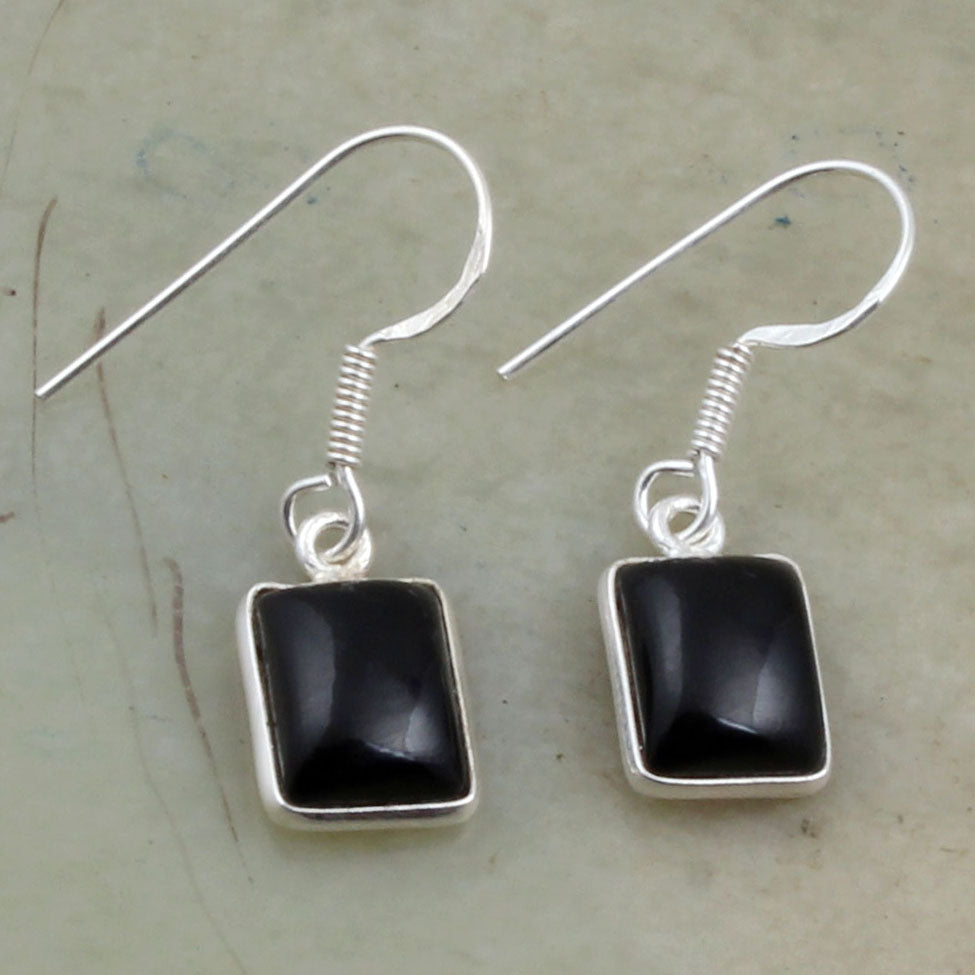 Black Onyx 925 Sterling Silver Lightweight Minimalist Gemstone Dangle Earrings