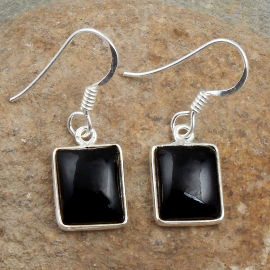 Black Onyx 925 Sterling Silver Lightweight Minimalist Gemstone Dangle Earrings