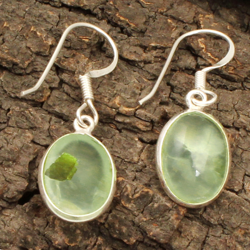 Prehnite Dangle Earrings Handmade 925 Sterling Silver Jewelry