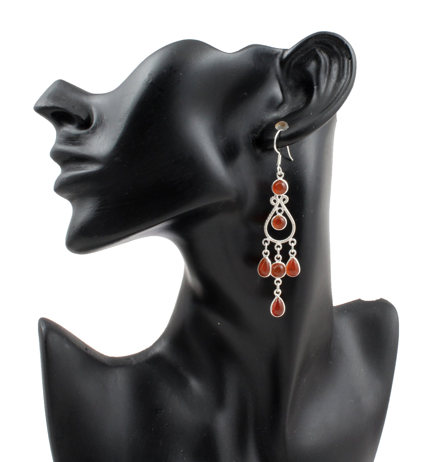 Long Dangle Carnelian Earrings 925 Sterling Silver Handmade Bohemian Jewelry