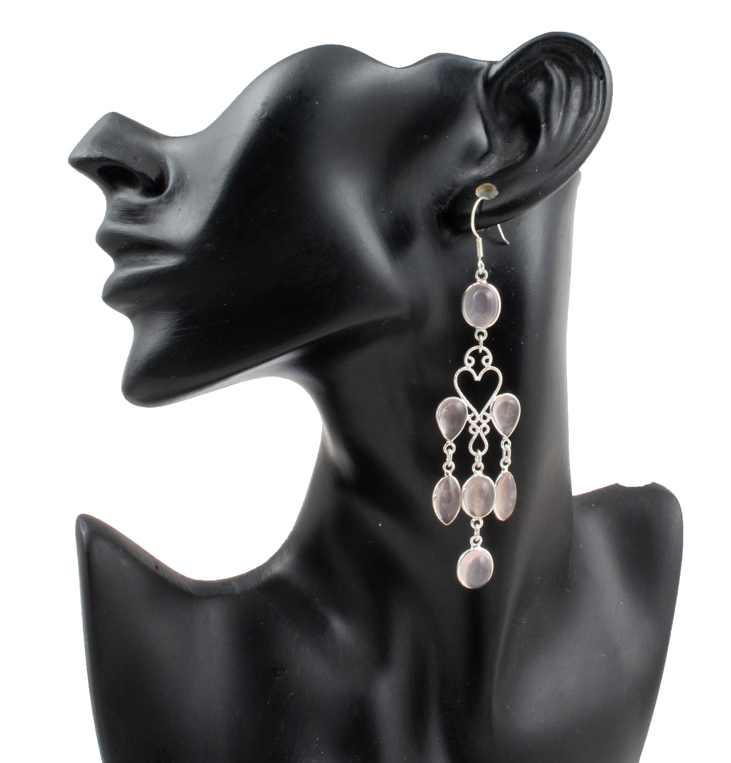 Long Dangle Multi Rose Quartz 925 Sterling Silver Earrings Jewelry