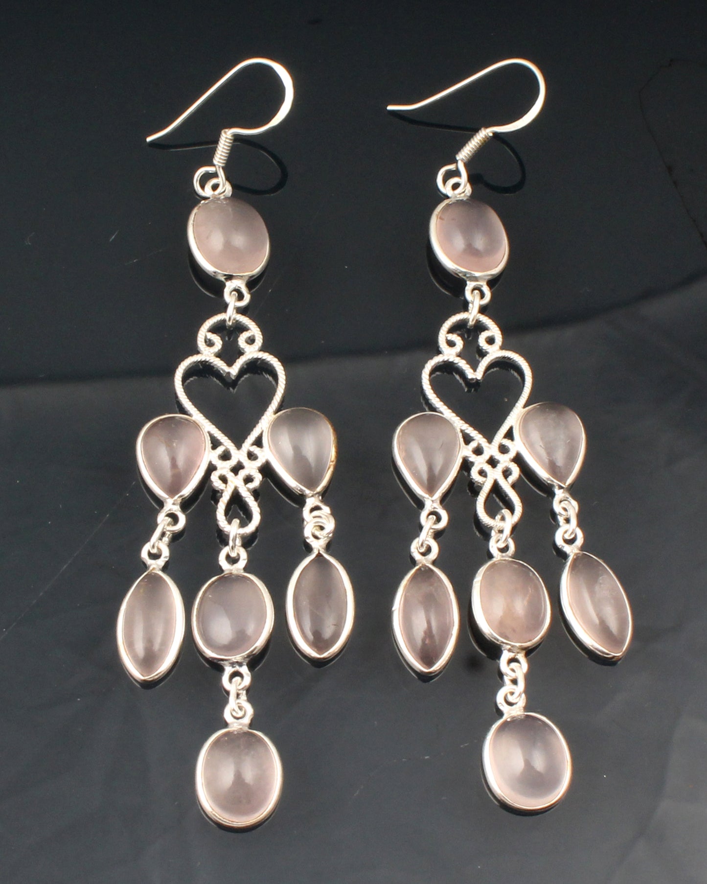Long Dangle Multi Rose Quartz 925 Sterling Silver Earrings Jewelry
