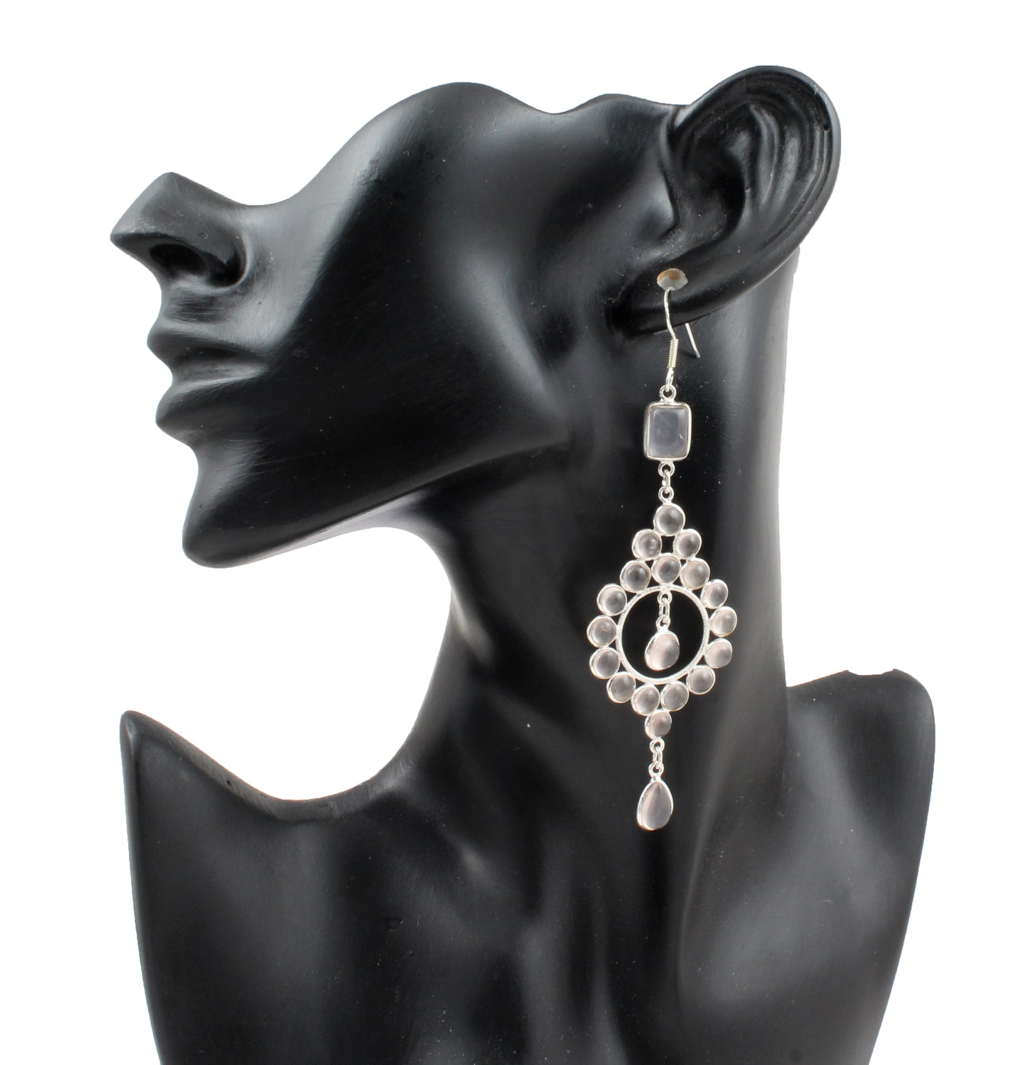 Long Dangle Multi Rose Quartz 925 Sterling Silver Earrings