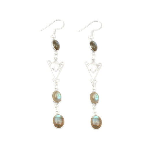 Long Dangle Labradorite Earrings with 925 Sterling Silver