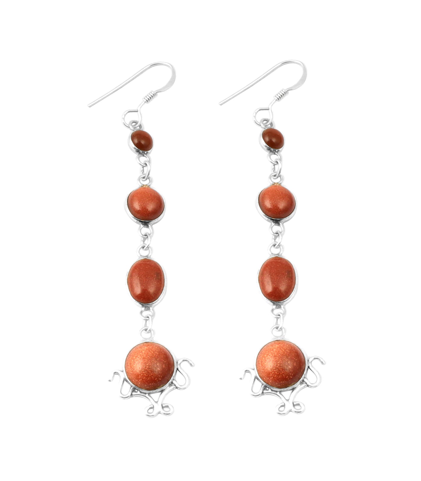 Long Multi Sandstone Dangle Earrings Handmade 925 Sterling Silver Jewelry