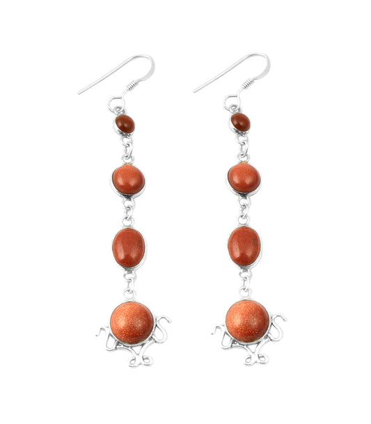 Long Multi Sandstone Dangle Earrings Handmade 925 Sterling Silver Jewelry