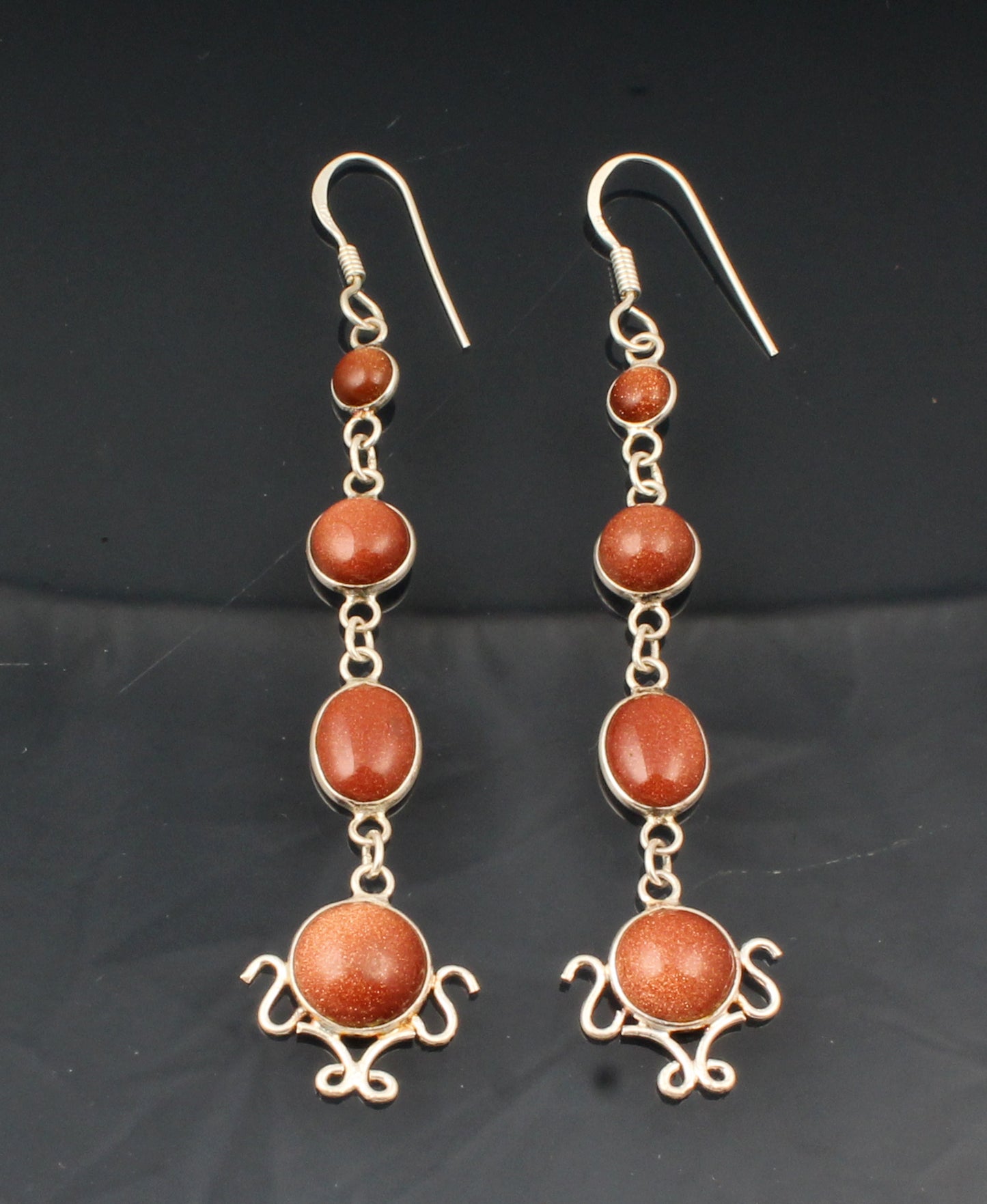 Long Multi Sandstone Dangle Earrings Handmade 925 Sterling Silver Jewelry