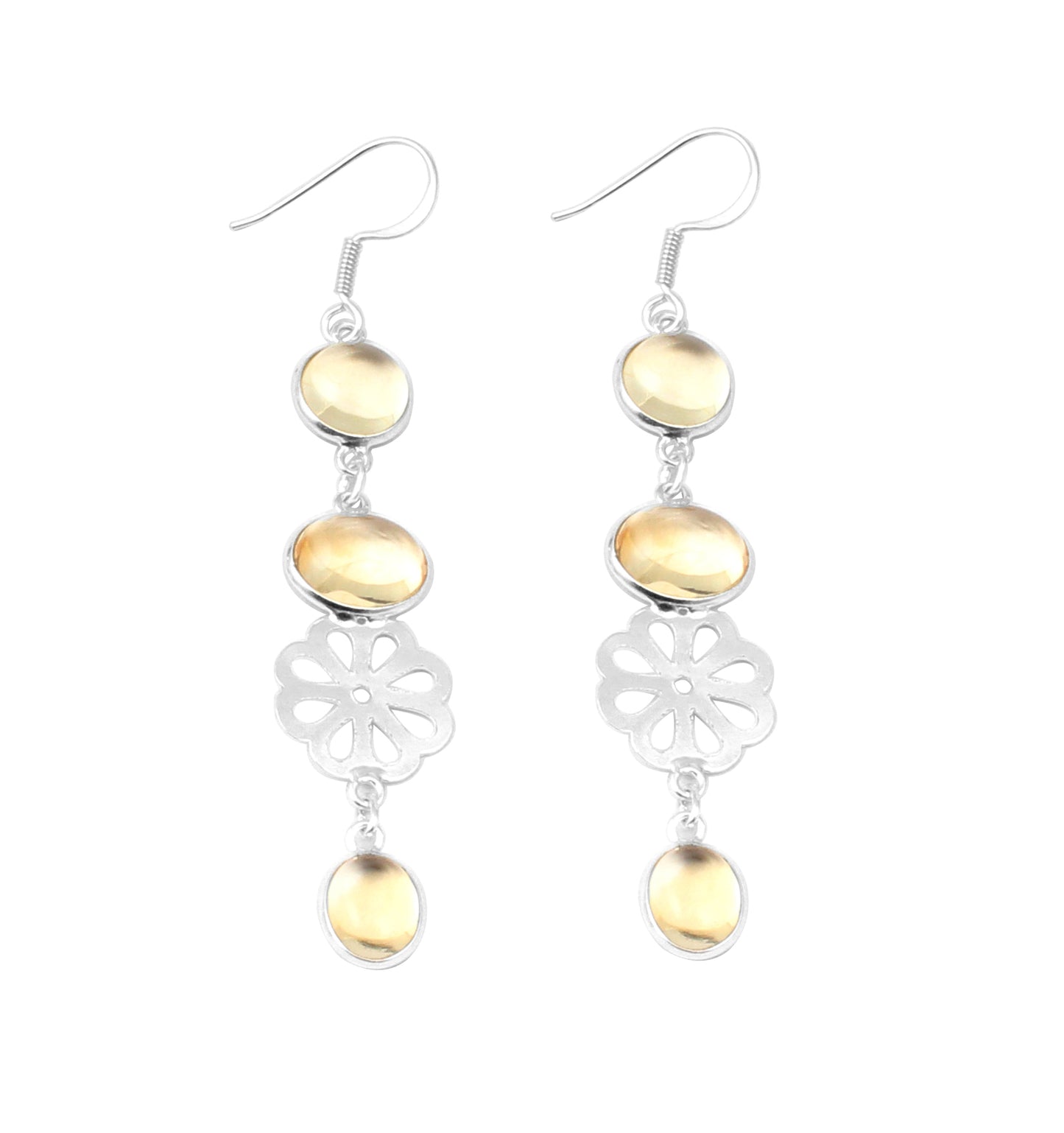 Long Yellow Citrine Earrings Handmade 925 Sterling Silver Dangle Gemstone Jewelry