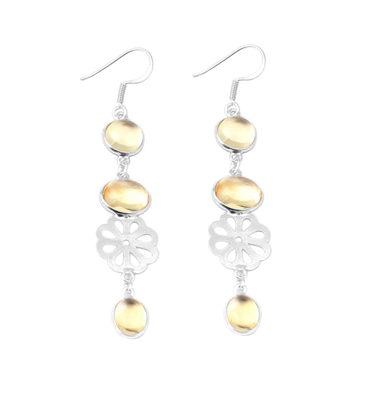 Long Yellow Citrine Earrings Handmade 925 Sterling Silver Dangle Gemstone Jewelry