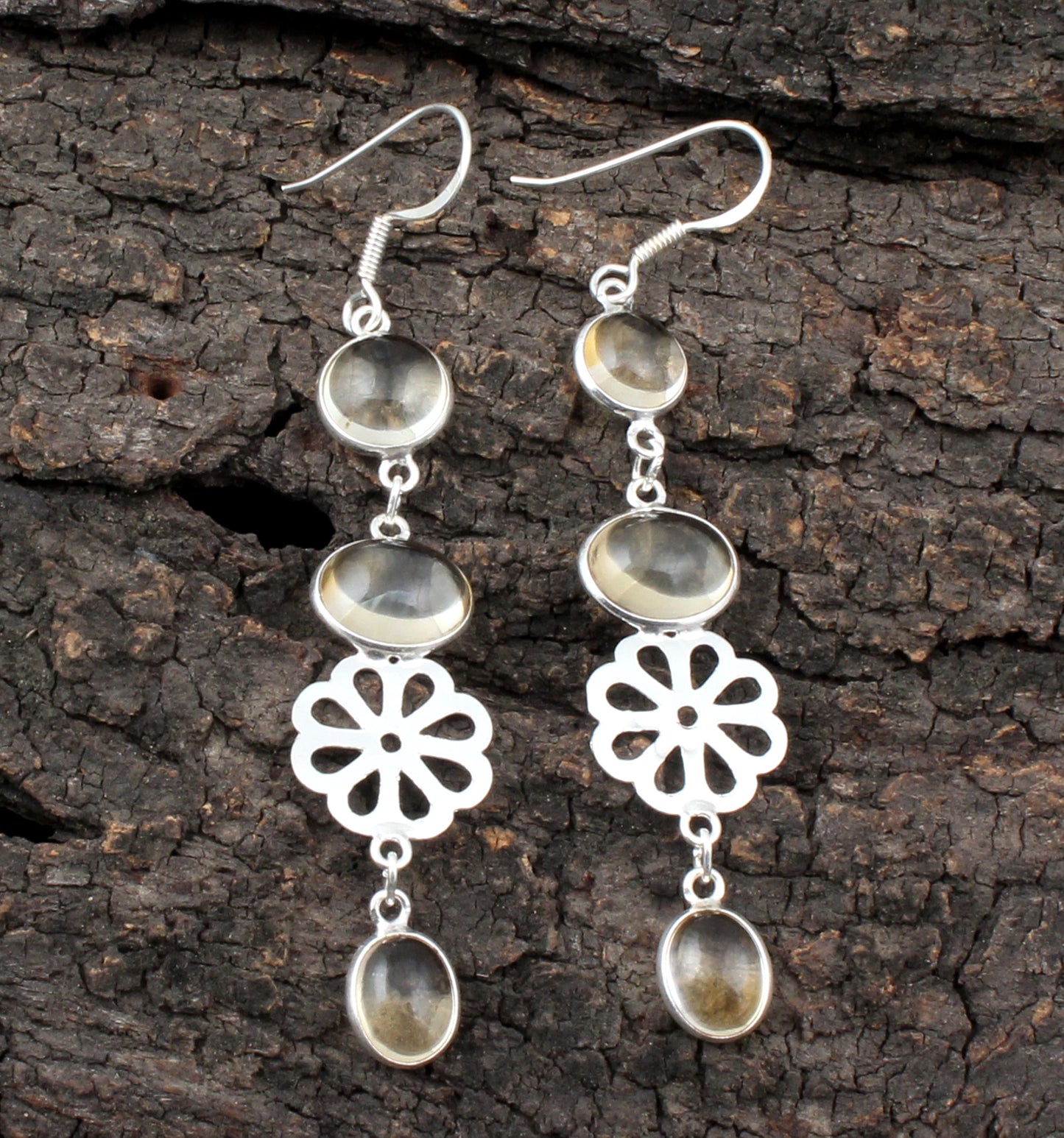 Long Yellow Citrine Earrings Handmade 925 Sterling Silver Dangle Gemstone Jewelry