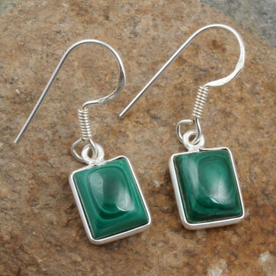 Malachite 925 Sterling Silver Earrings Lightweight Minimalist Gemstone Dangle Jewelry