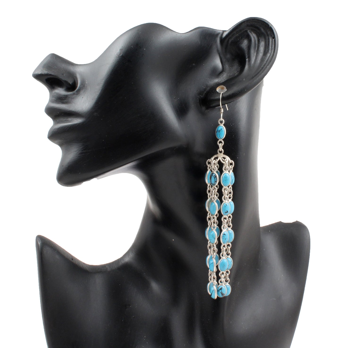 Blue Turquoise Solid 925 Sterling Silver Chandelier Earrings