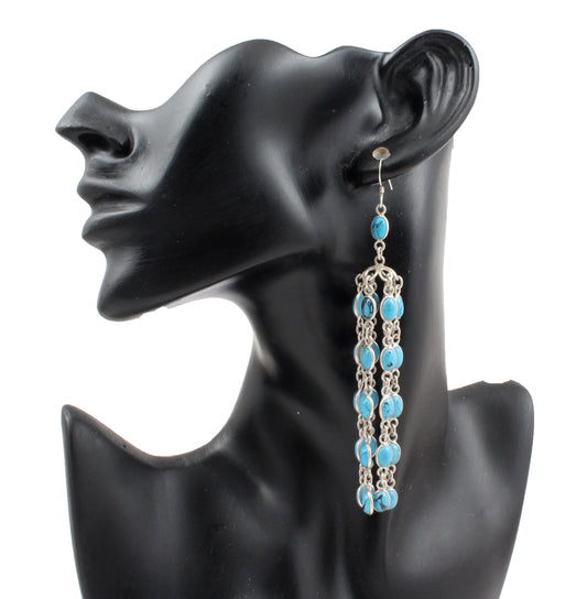 Blue Turquoise Solid 925 Sterling Silver Chandelier Earrings
