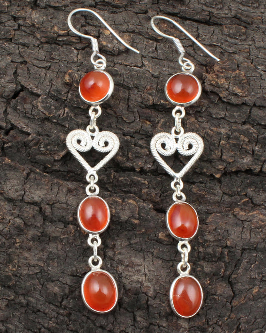 Carnelian Gemstone Earrings 925 Sterling Silver Handmade Jewelry