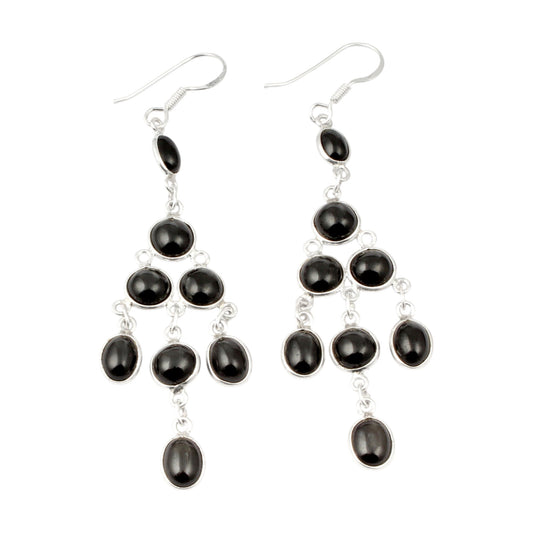 Chandelier Black Onyx Earrings with 925 Sterling Silver