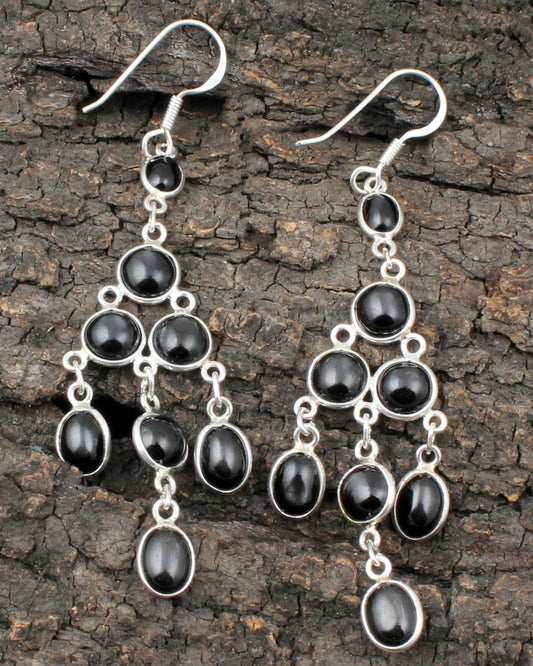 Chandelier Black Onyx Earrings with 925 Sterling Silver
