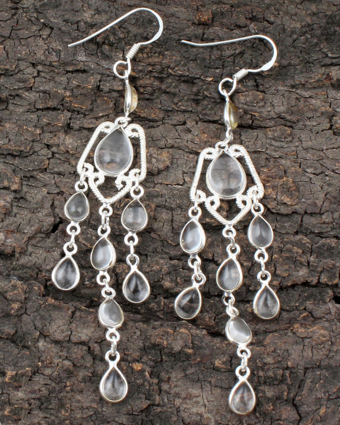 Crystal Quartz Chandelier Earrings Handmade 925 Sterling Silver Jewelry