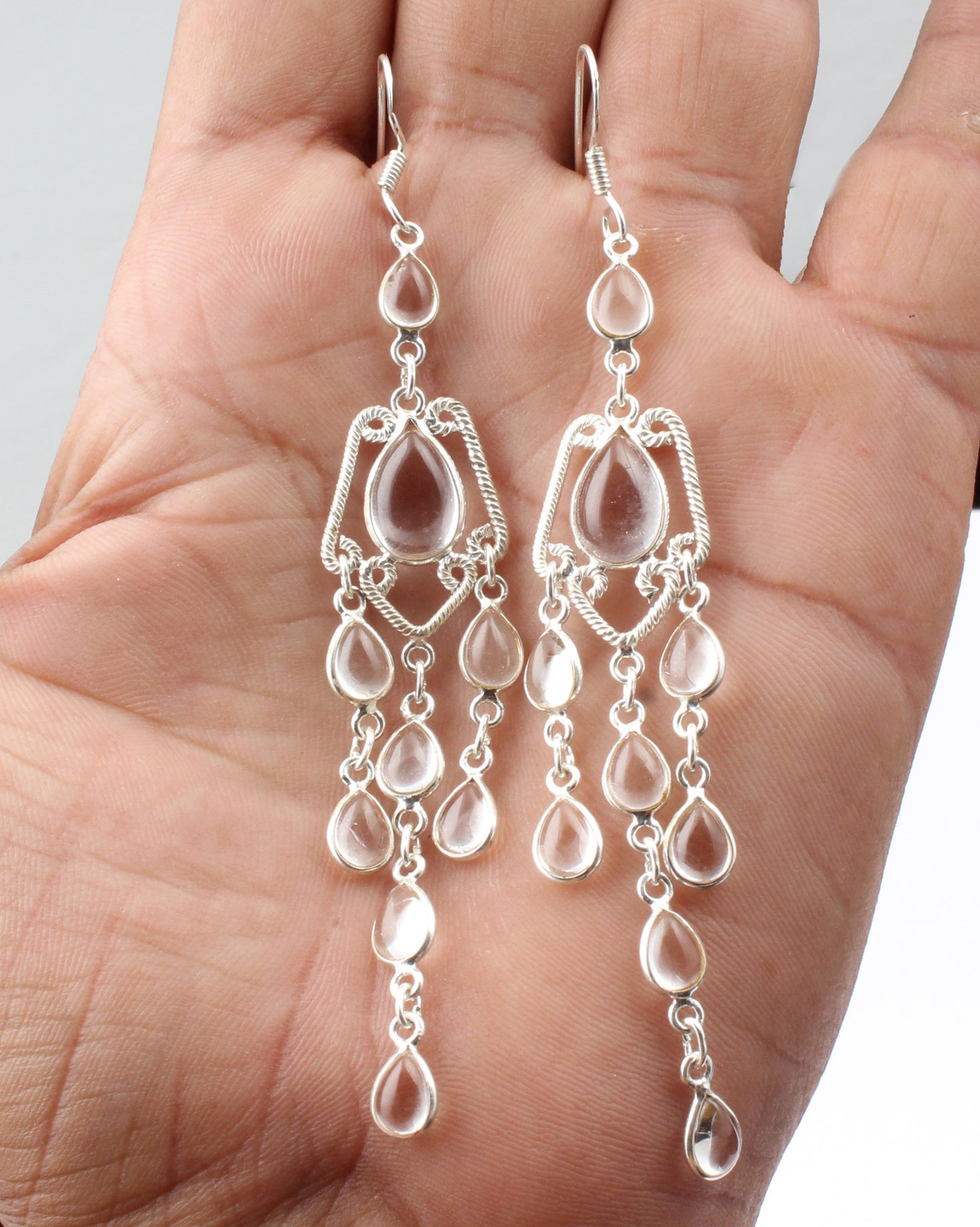 Crystal Quartz Chandelier Earrings Handmade 925 Sterling Silver Jewelry