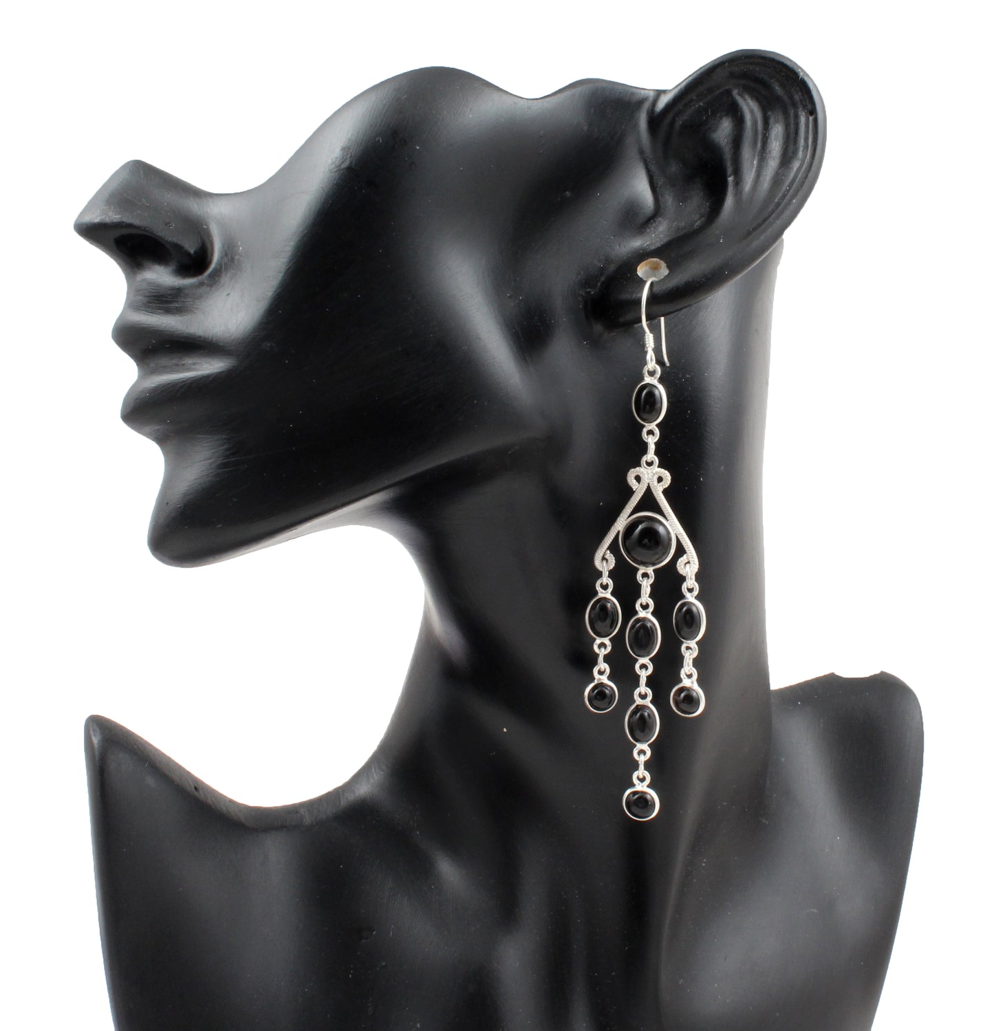 Chandelier Black Onyx Earrings in 925 Sterling Silver Dangle Jewelry