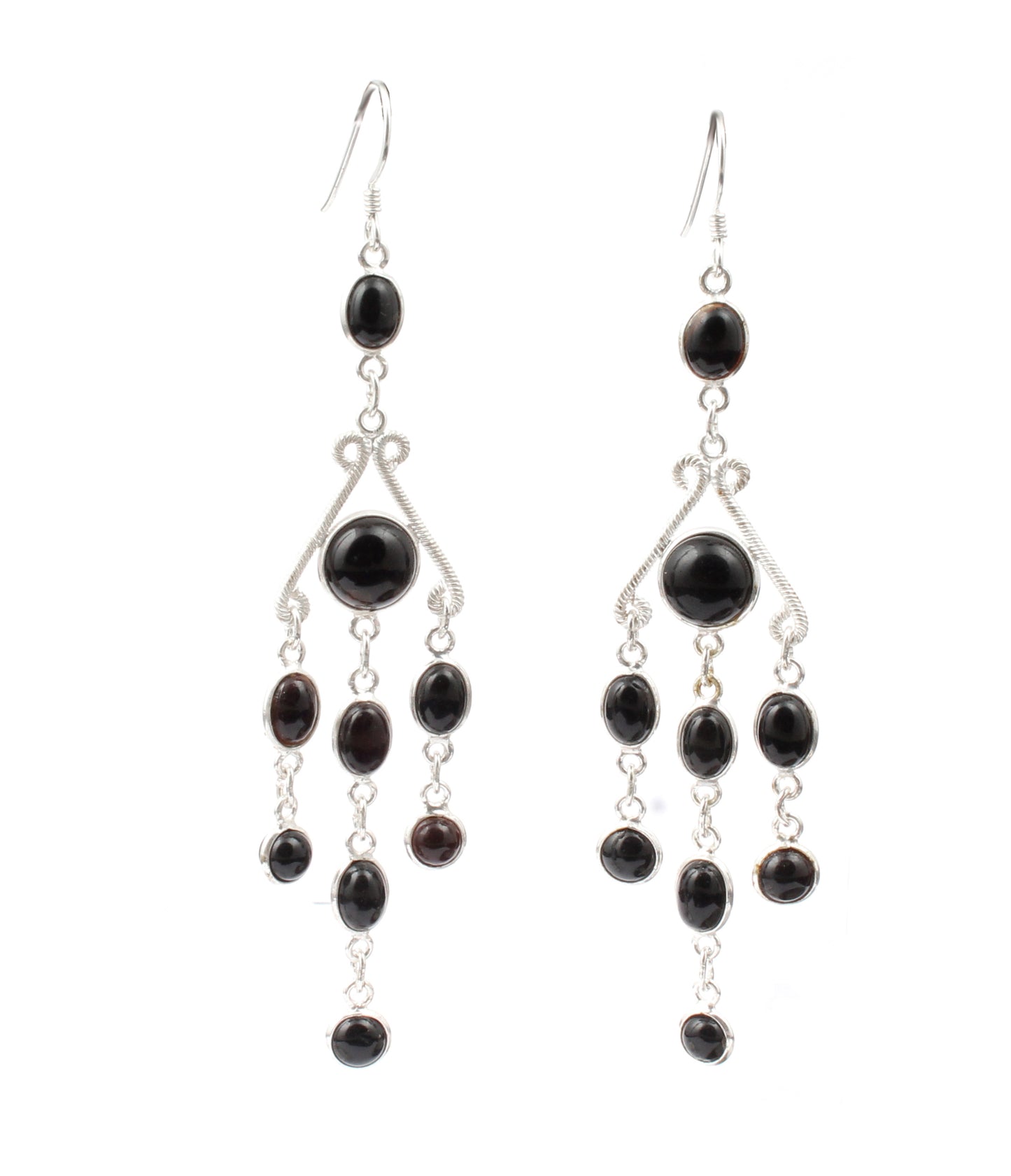 Chandelier Black Onyx Earrings in 925 Sterling Silver Dangle Jewelry