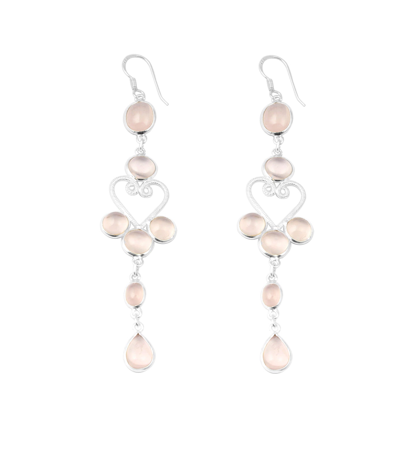 Rose Quartz Ethnic Wear Chandelier 925 Sterling Silver Earrings