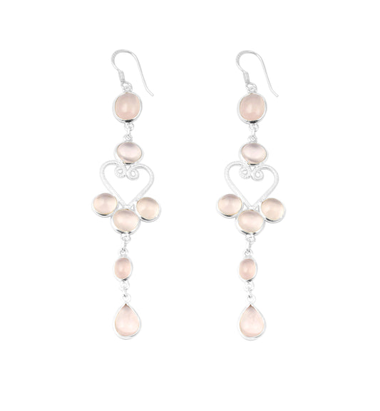Rose Quartz Ethnic Wear Chandelier 925 Sterling Silver Earrings