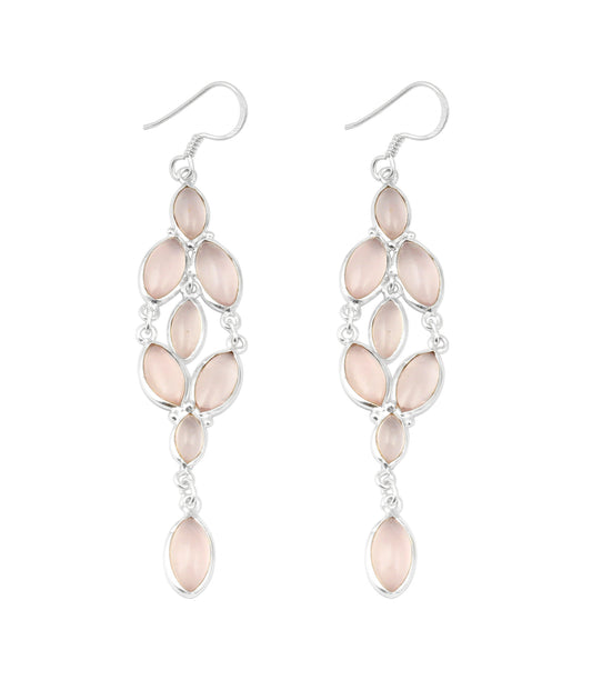 Rose Quartz Chandelier Earrings in 925 Sterling Silver