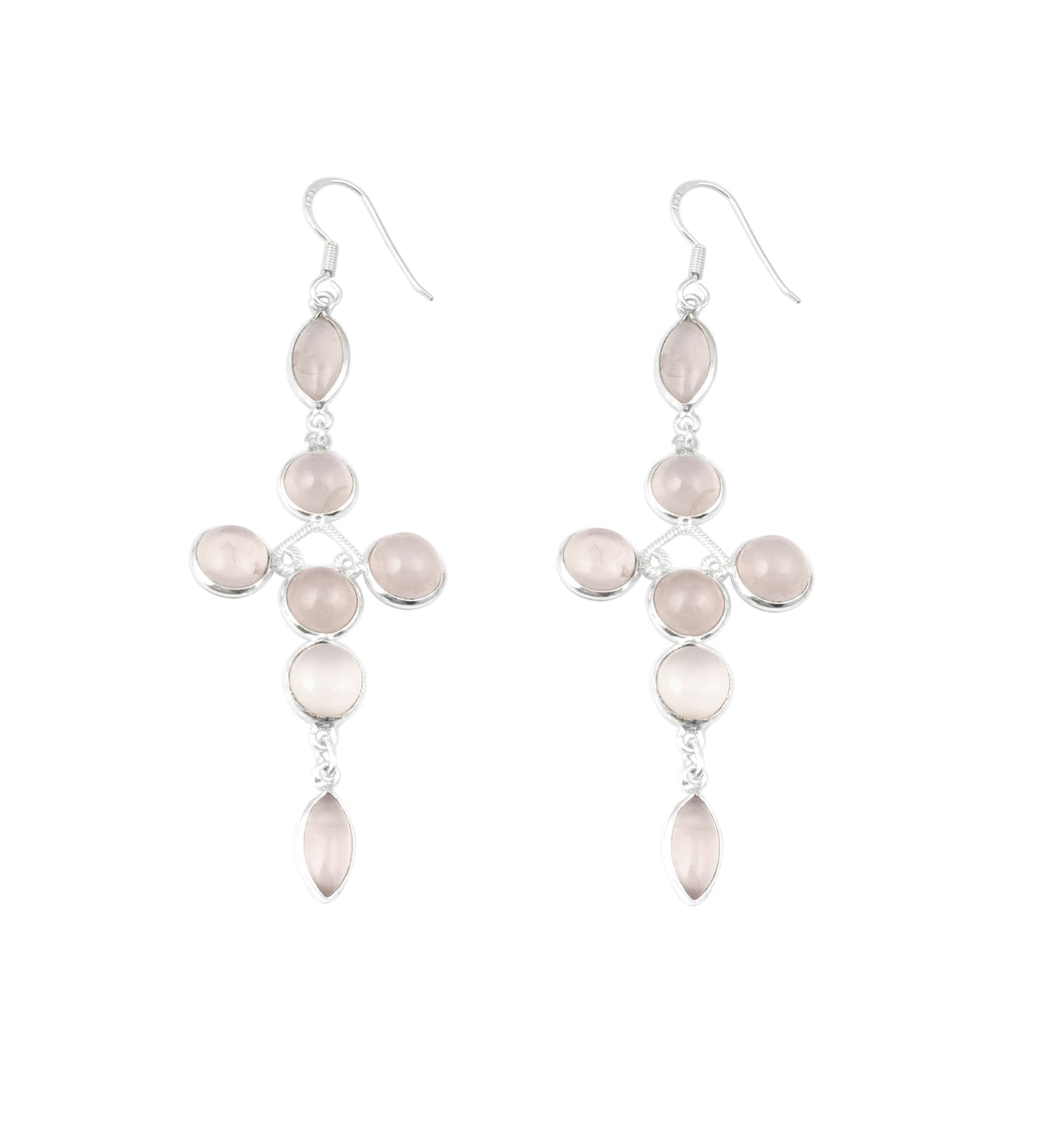 Long Dangle Rose Quartz 925 Sterling Silver Earrings