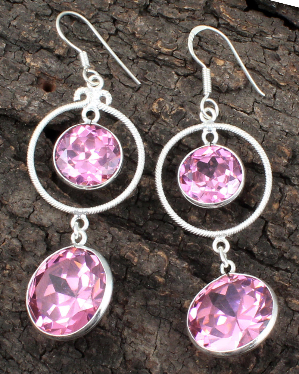 Pink Zircon Earrings in 925 Sterling Silver Handmade Jewelry