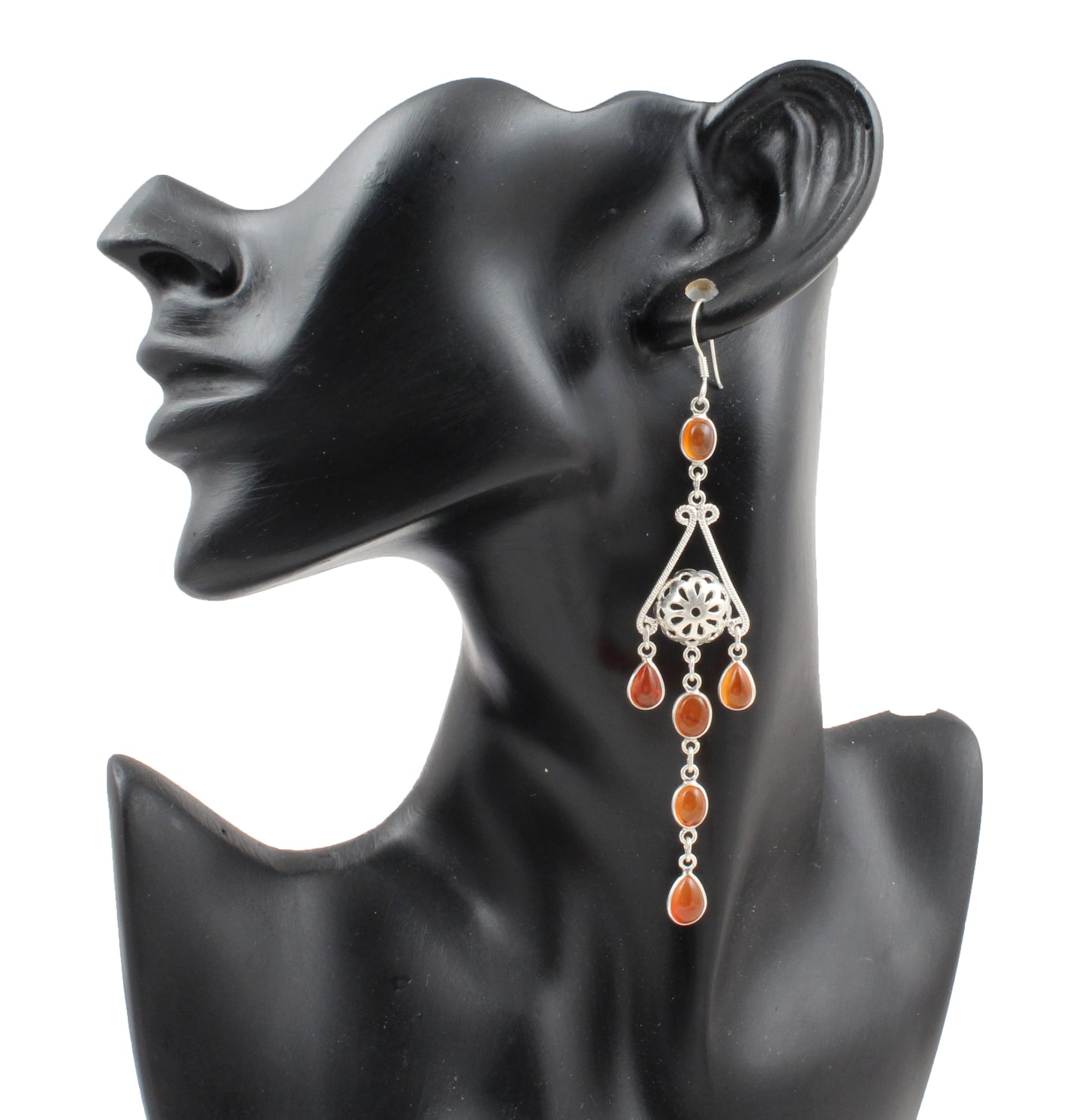 Long Dangle Carnelian Earrings with 925 Sterling Silver Ethnic Jewelry