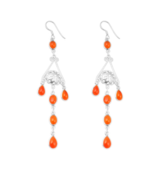 Long Dangle Carnelian Earrings with 925 Sterling Silver Ethnic Jewelry