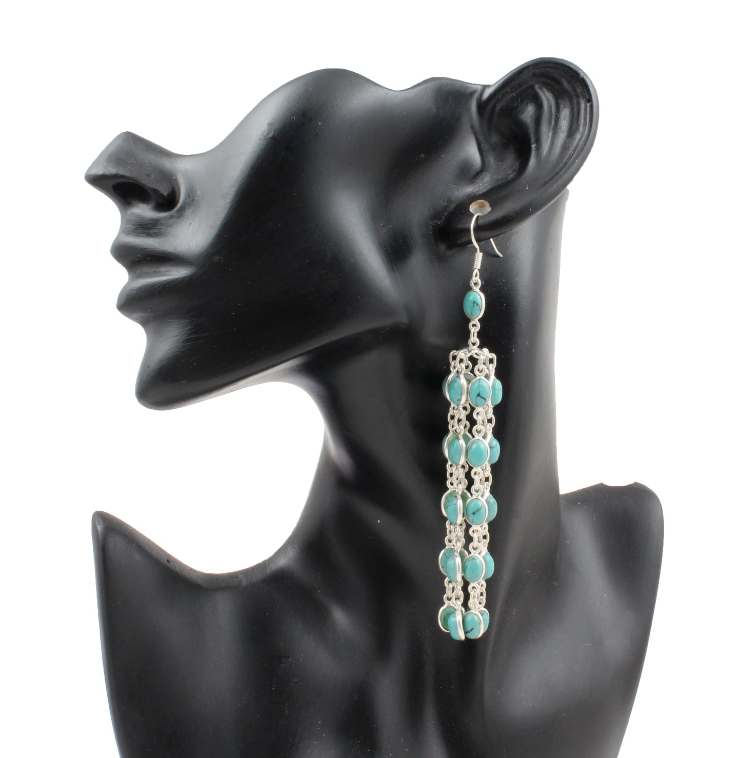 Blue Turquoise 925 Sterling Silver Chandelier Earrings