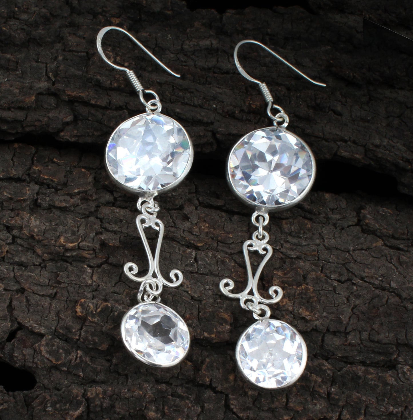 Cubic Zircon Earrings in 925 Sterling Silver Handmade Jewelry
