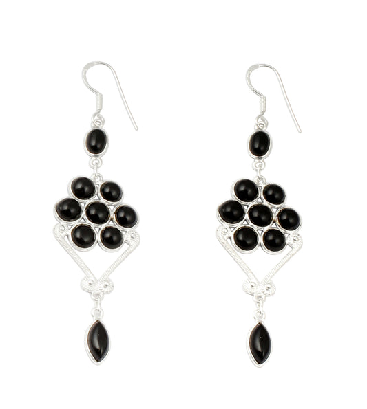 Chandelier Black Onyx Earrings in 925 Sterling Silver Handmade Jewelry