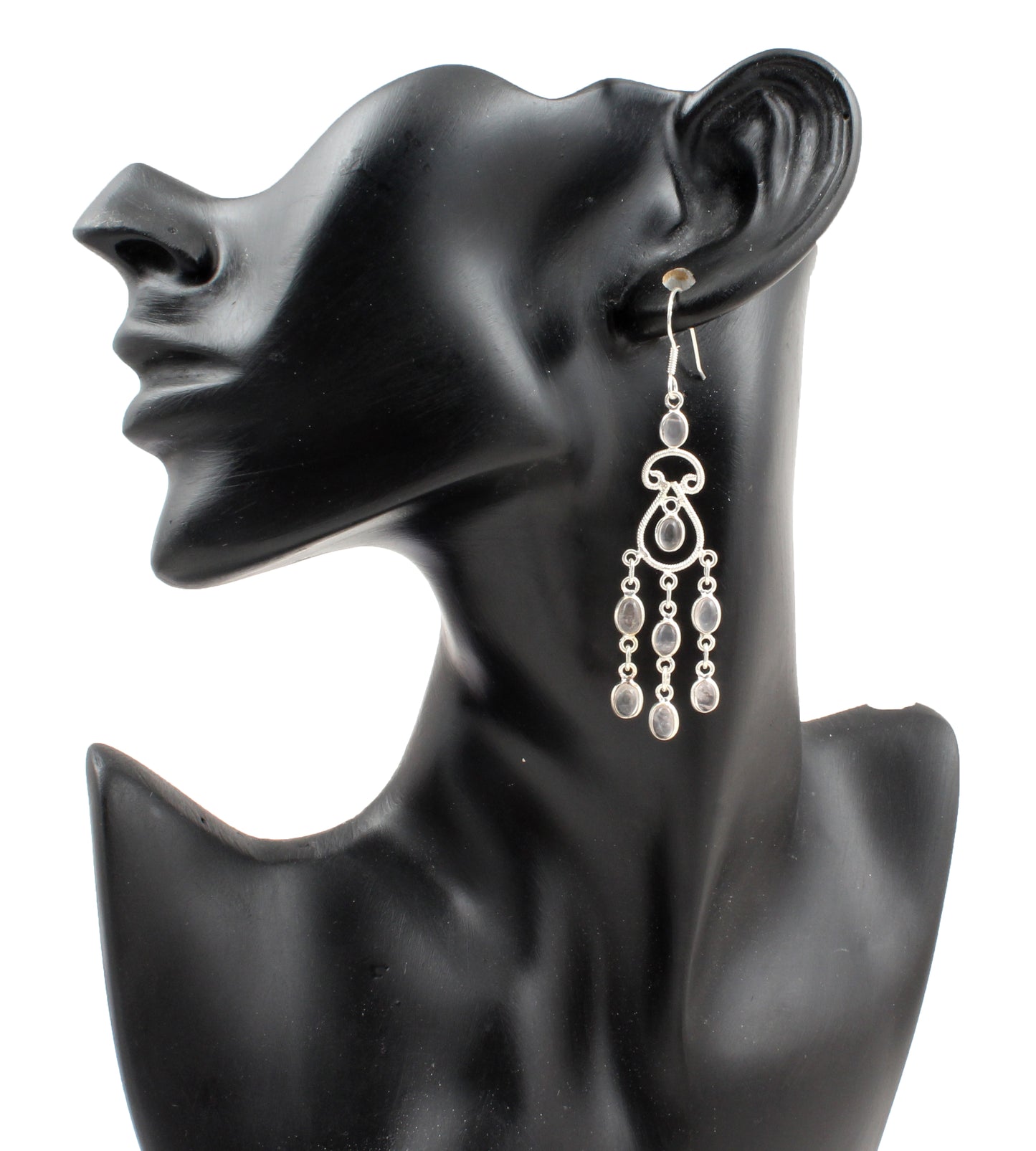 Chandelier Rose Quartz Gemstone 925 Sterling Silver Earrings