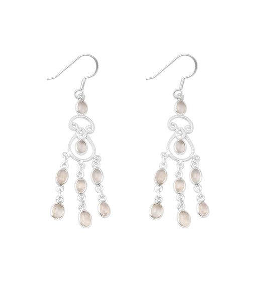 Chandelier Rose Quartz Gemstone 925 Sterling Silver Earrings
