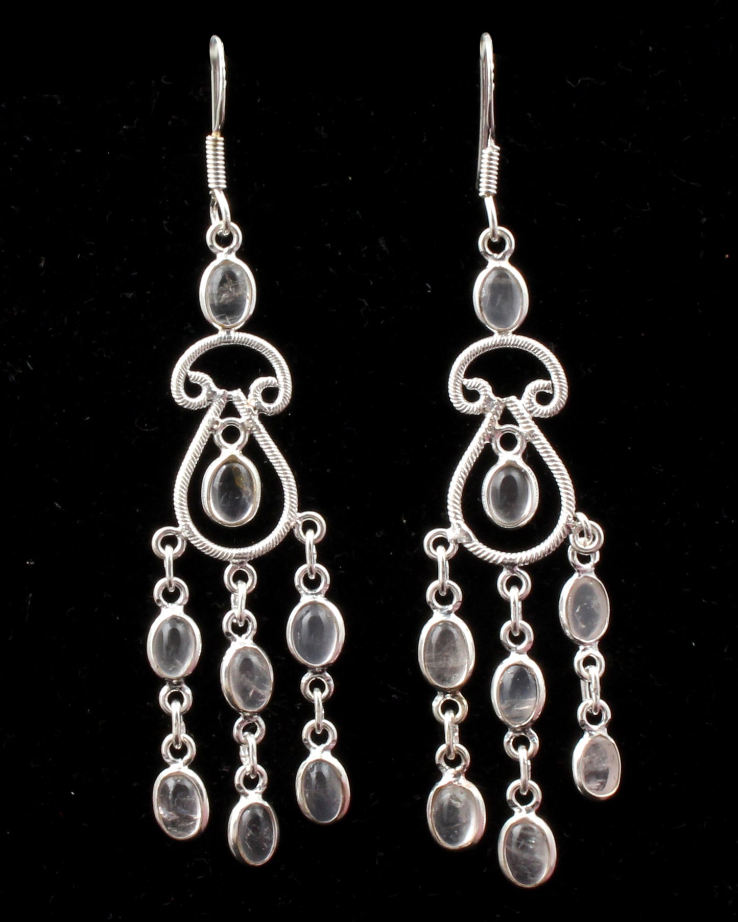 Chandelier Rose Quartz Gemstone 925 Sterling Silver Earrings