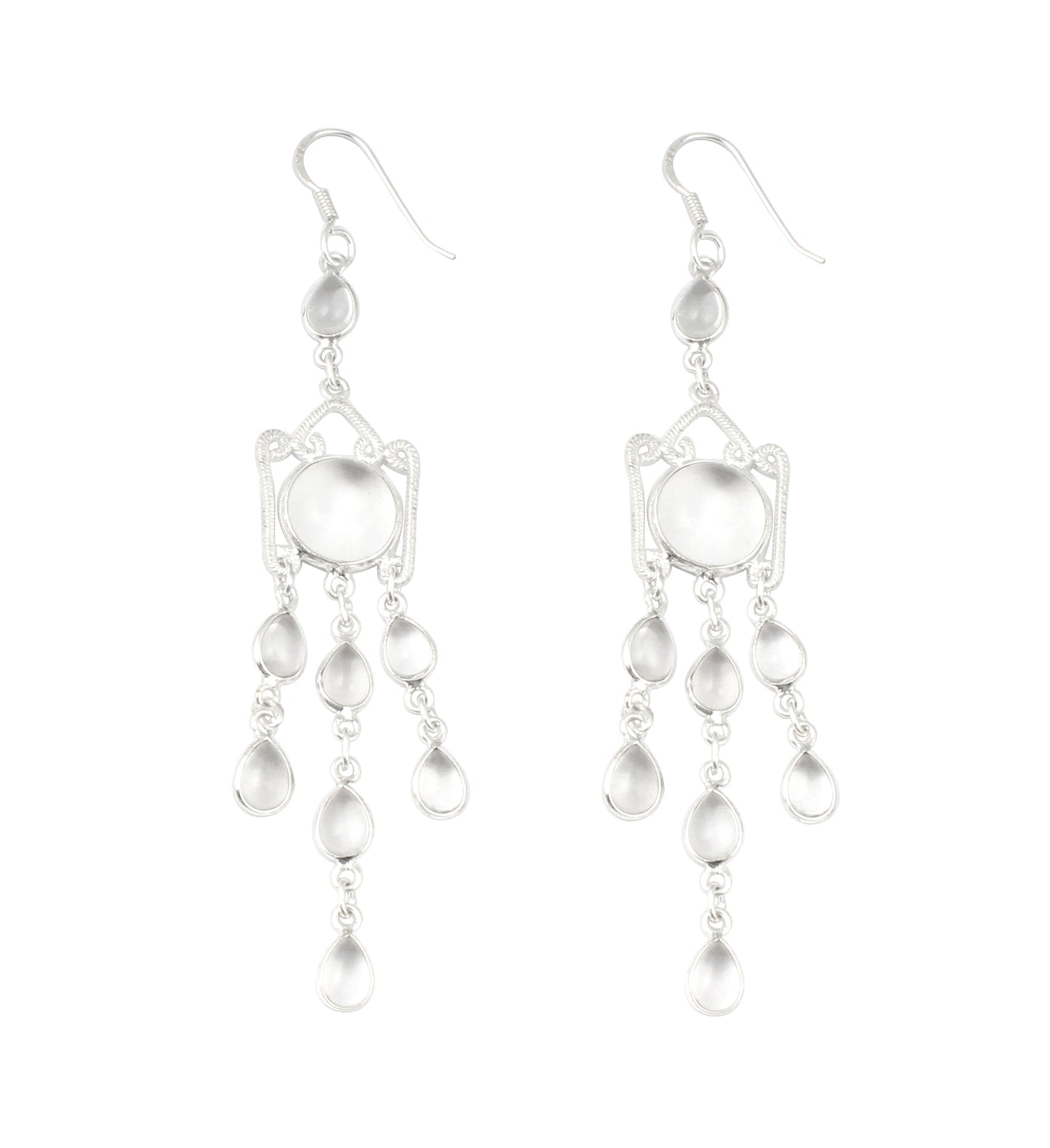 Crystal Quartz Chandelier Earrings Handmade 925 Sterling Silver Jewelry