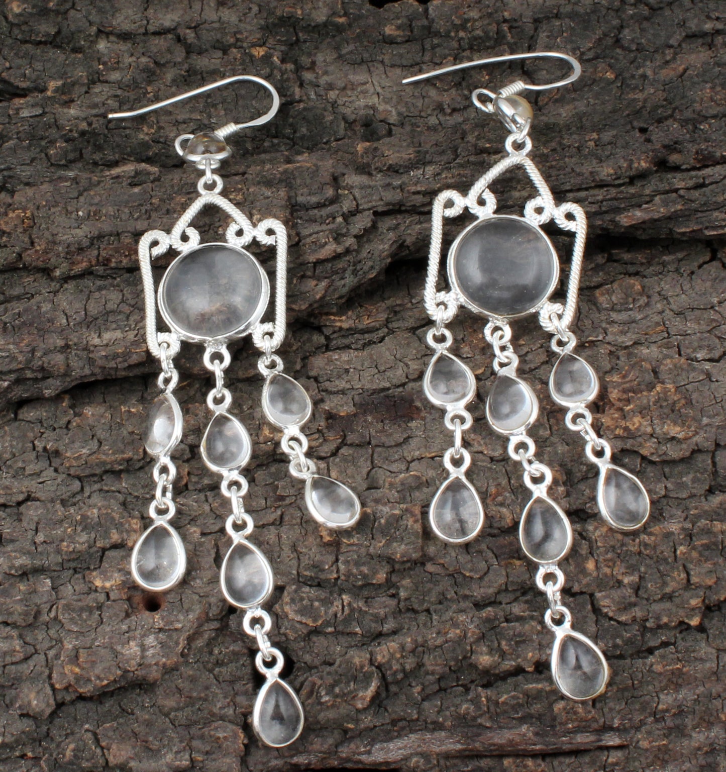 Crystal Quartz Chandelier Earrings Handmade 925 Sterling Silver Jewelry