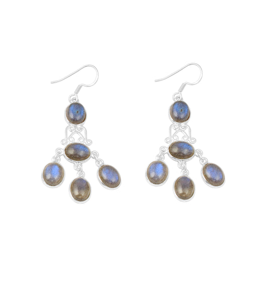 Labradorite 925 Sterling Silver Natural Gemstone Chandelier Earrings