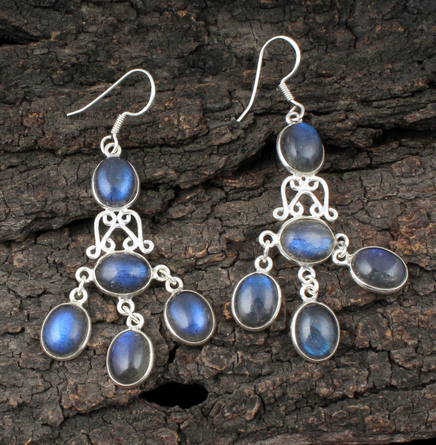 Labradorite 925 Sterling Silver Natural Gemstone Chandelier Earrings