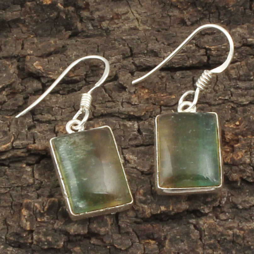Fluorite 925 Sterling Silver Earrings Natural Gemstone Dangle Jewelry
