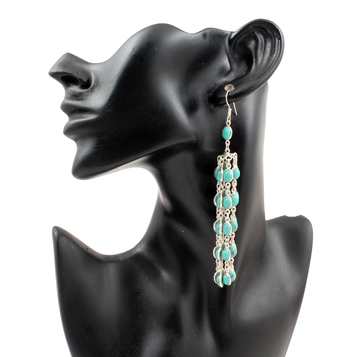 Turquoise 925 Sterling Silver Chandelier Earrings Handmade Jewelry