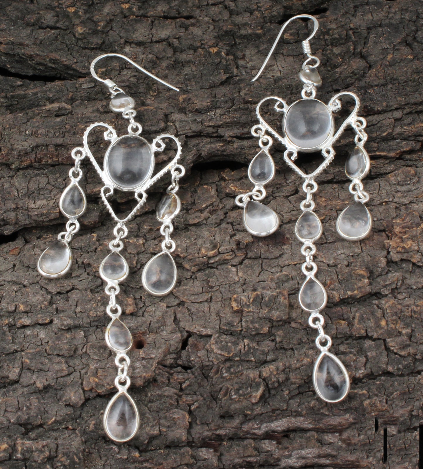 Crystal Quartz Chandelier Earrings Handmade 925 Sterling Silver Jewelry