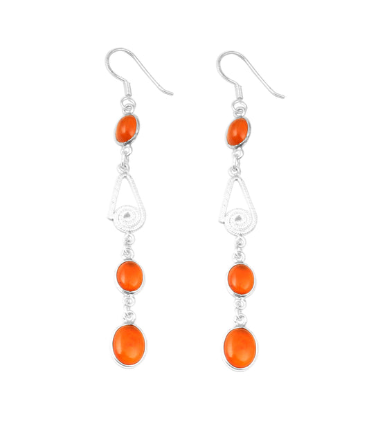 Natural Carnelian Earrings with 925 Sterling Silver Ethnic Wear Jewelry