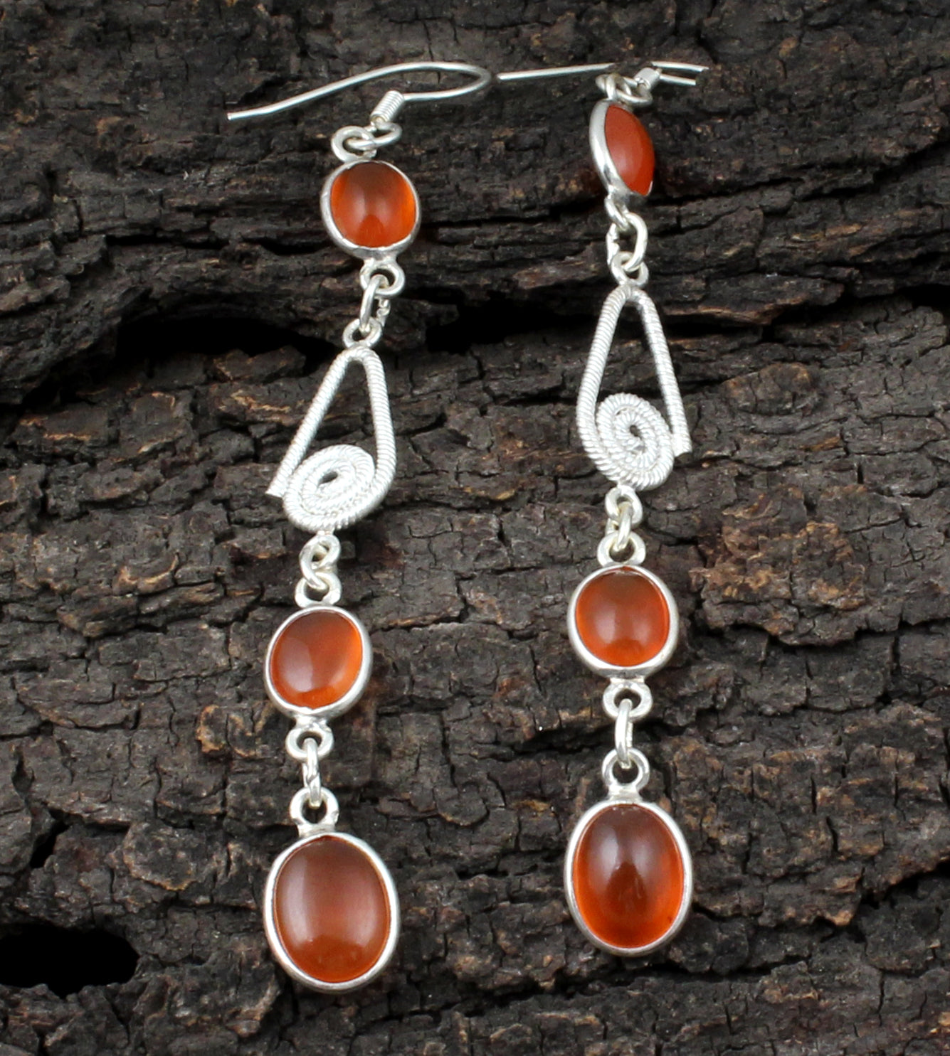 Natural Carnelian Earrings with 925 Sterling Silver Ethnic Wear Jewelry