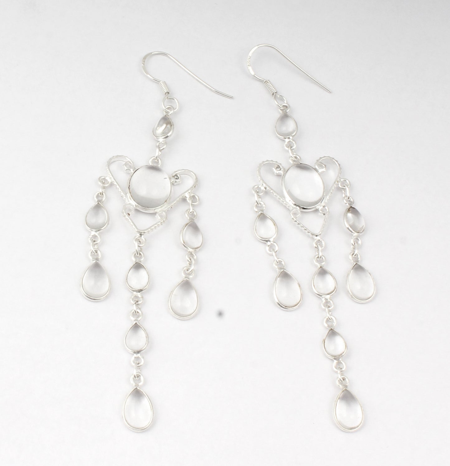 Crystal Quartz Chandelier Earrings Handmade 925 Sterling Silver Jewelry