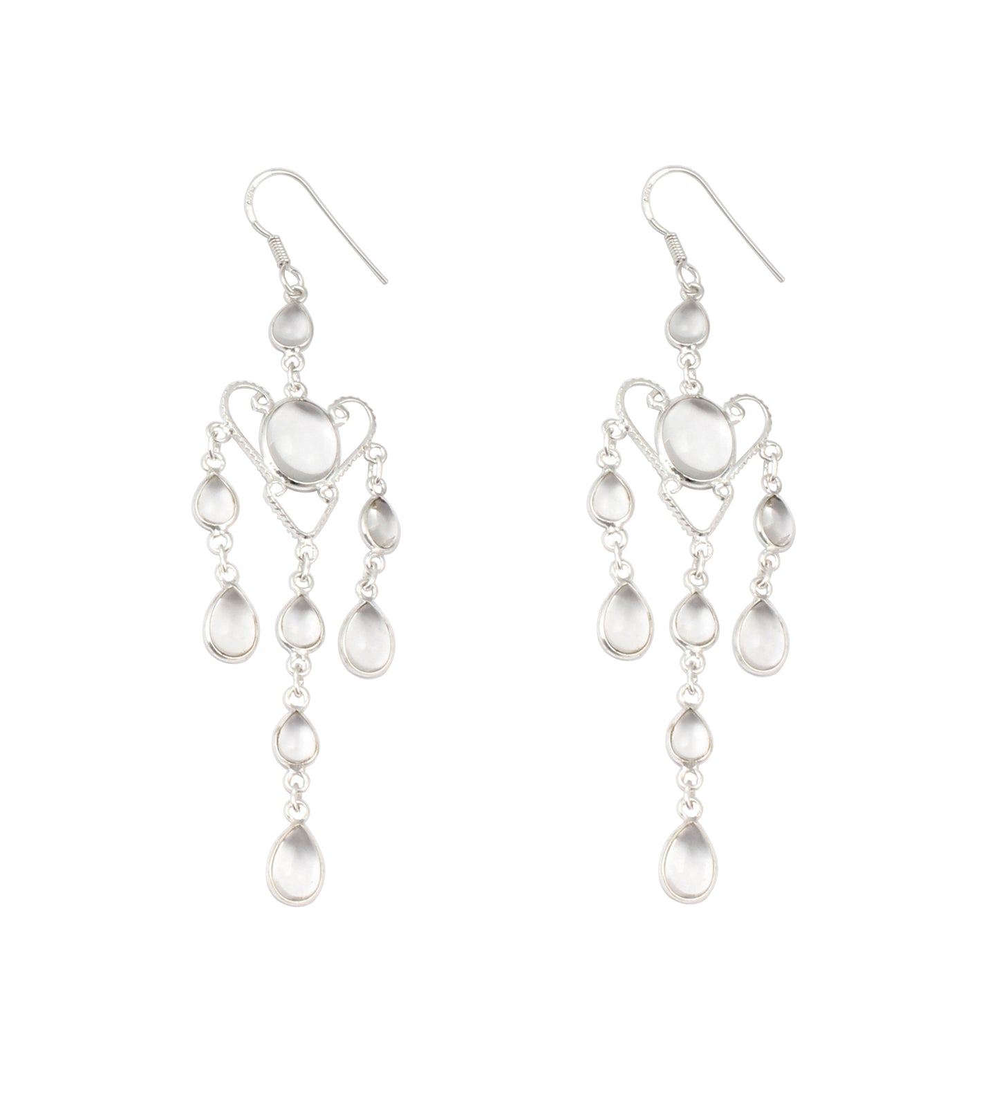 Crystal Quartz Chandelier Earrings Handmade 925 Sterling Silver Jewelry
