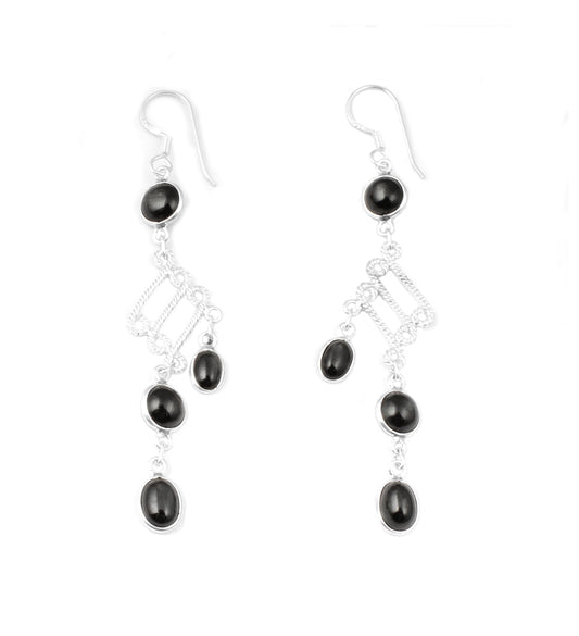 925 Sterling Silver Black Onyx Long Dangle Handmade Earrings